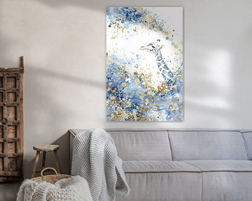 Sierlijke giraffe in blauw en goud van Art & Soul Creations