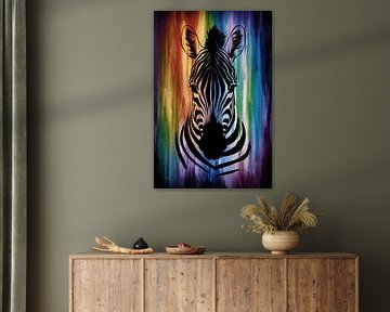 Silhouette de zèbre sur fond d'arc-en-ciel coloré