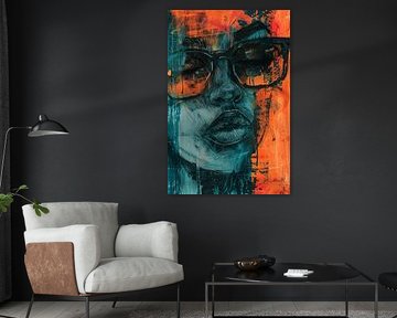 Colourful expressive portrait of woman with glasses by Art & Soul Creations
