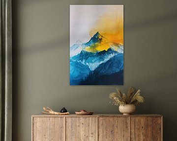 Abstract watercolour of mountains and sun by Art & Soul Creations