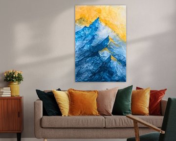 Abstract aquarel berglandschap in blauw en geel van Art & Soul Creations