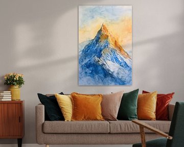 Kleurrijke aquarel van majestueuze bergtop van Art & Soul Creations