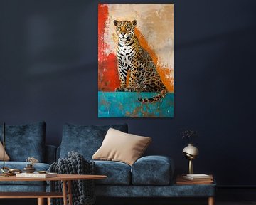 Kleurrijk abstract schilderij van een jaguar