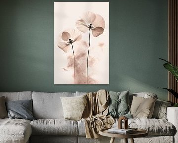 Elegante Sepia Bloemenillustratie voor Interieur