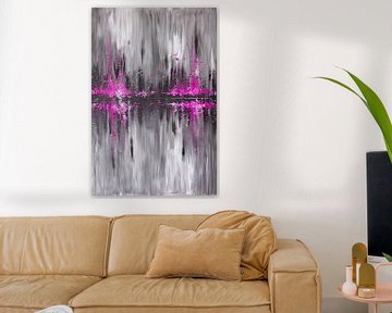 Abstracte skyline in grijs en roze van Art & Soul Creations