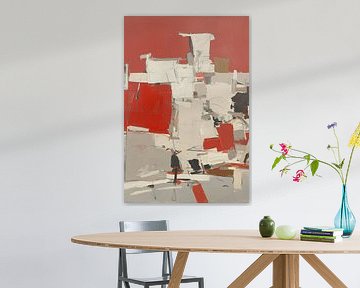 Abstract painting with red and white areas by Art & Soul Creations