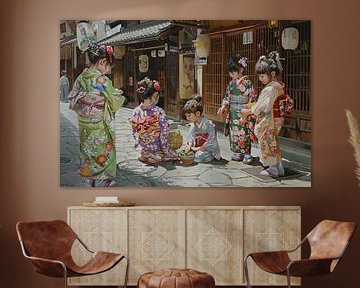 japanse kinderen spelen op straat
