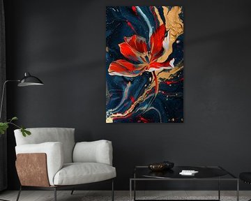 Abstract schilderij van bloem met dynamische kleuren
