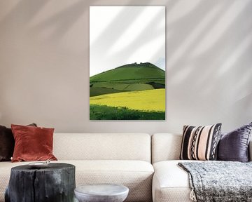 Minimalistisch groen heuvelachtig landschap schilderij van Art & Soul Creations