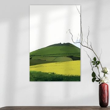 Minimalistisch groen heuvelachtig landschap schilderij