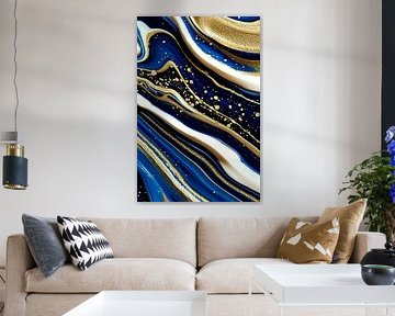 Abstracte waterval kunst met gouden accenten