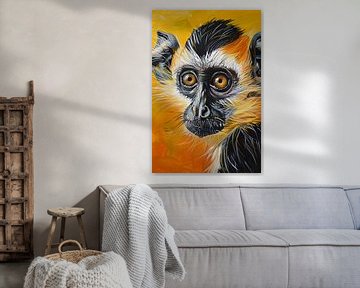 Realistisch schilderij van een kleurrijke aap van De Muurdecoratie