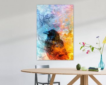 Digitale kunst vogel met vlammen en rook
