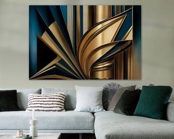 Abstracte goud-blauwe lijnen kunstwerk van Art & Soul Creations