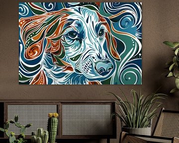 Abstracte kleurrijke lijntekening van een hond van Art & Soul Creations