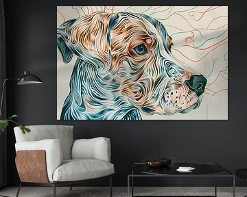 Kleurrijke abstracte hond lijntekening schilderij