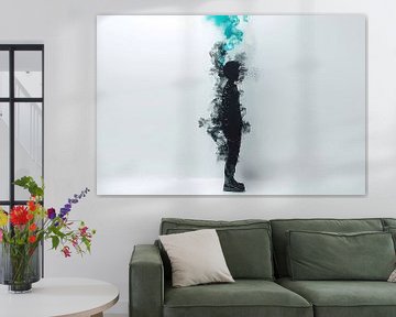 Silhouet in rookachtige abstracte vormen van De Muurdecoratie