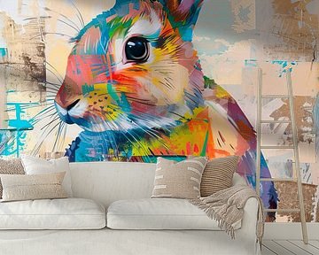 Schilderij Konijn Kleurrijk