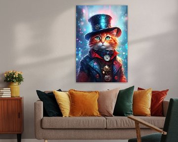 Steampunk Rode Kat Digital Art Aquarel Stijl