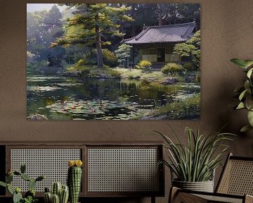 Japans huis met tuin schilderachtig van Egon Zitter