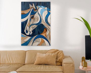 Kleurrijk kubistisch schilderij van een paard