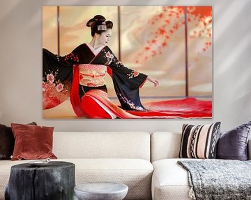 Japanese Geisha dance illustration by Egon Zitter