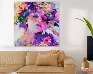 Abstracte mix van bloemen en vrouwelijk portret van Color Square