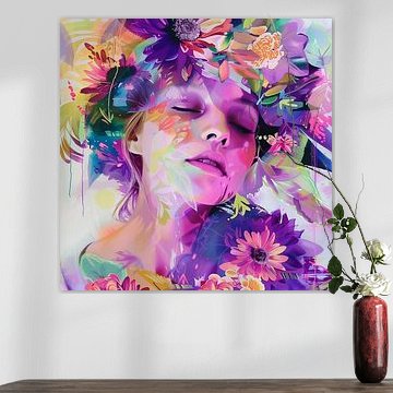 Abstracte mix van bloemen en vrouwelijk portret