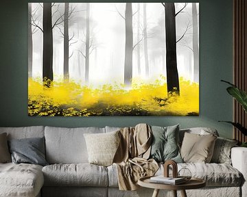Misty forest with yellow flowers by Art & Soul Creations