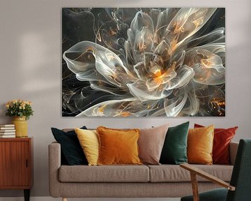 Abstract digital flower with fiery accents