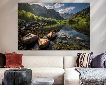 Rustig berglandschap met heldere rivier