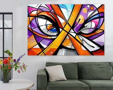 Kleurrijke abstracte pauw schilderij in popart stijl van Art & Soul Creations