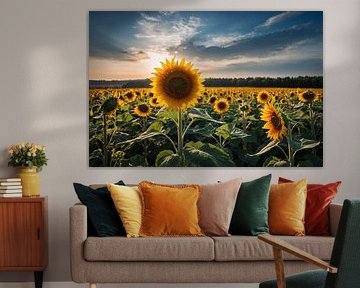 Field of sunflowers at sunset by Art & Soul Creations