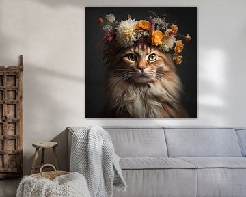 Cadeau parfait : Décoration murale exclusive de chat avec fleurs