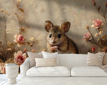 Bloemen vriendje - Muis temidden van Rozen van Eva Lee