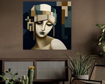 Serene Elegantie: Portret van een Vrouw in Aardse Tinten van Karina Brouwer
