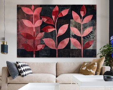 Abstracte kunst met rode bladeren op zwart van Art & Soul Creations