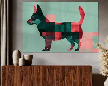 Abstracte kleurrijke hond in geometrische vlakken