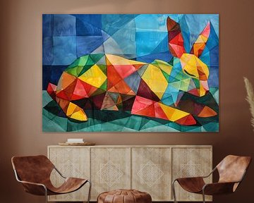 Abstract kleurrijk konijn in kubistische stijl van De Muurdecoratie