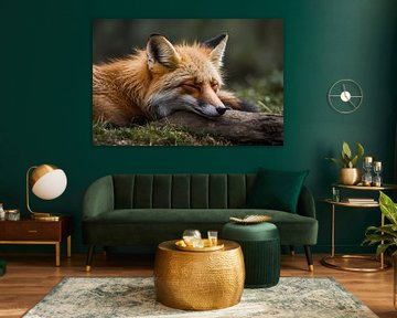 Sleeping fox in green lawn by Art & Soul Creations