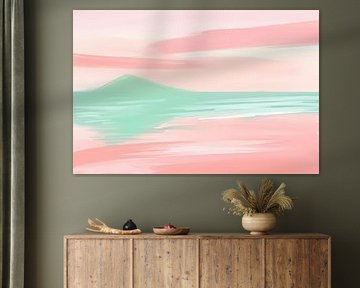 Abstract pastelkleurig berglandschap met water