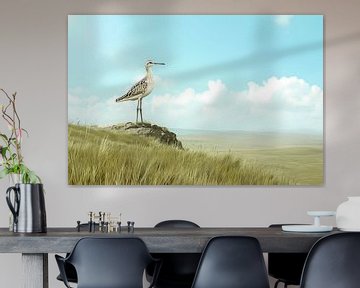 Elegante vogel op een grasheuvel schilderij van Art & Soul Creations