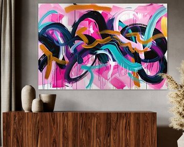 Kleurrijk abstract kunstwerk met dynamische lijnen van De Muurdecoratie