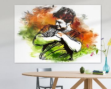Abstracte kleurrijke lijntekening van een man van Art & Soul Creations