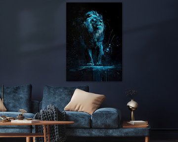 Schilderij Blauwe Leeuw van Kunst Kriebels