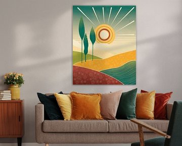 Drie bomen in de zon abstract landschap 2 van Tanja Udelhofen