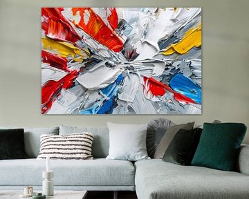 Abstract schilderij met levendige kleuren en dynamiek van Art & Soul Creations