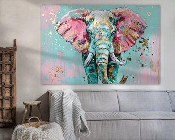 Kleurrijk abstract olifant schilderij met spetters van Art & Soul Creations