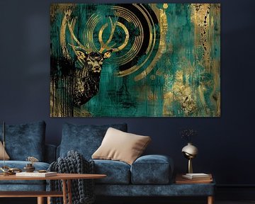 Abstract hertenportret met gouden accenten van Art & Soul Creations