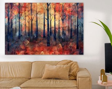 Kleurrijke abstracte bos schilderij in herfst